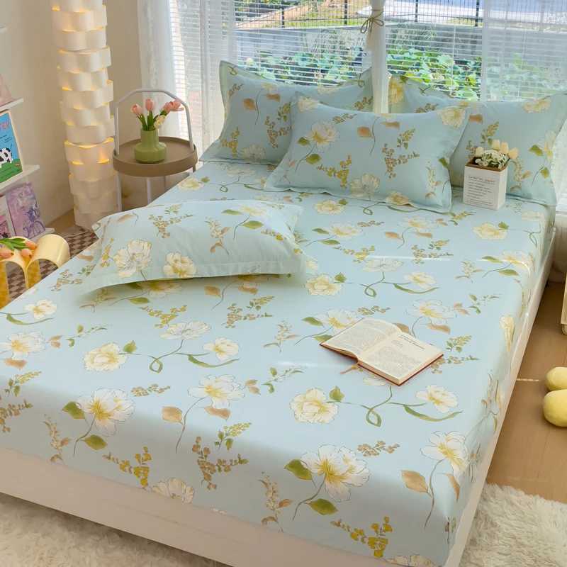 100% Cotton Bed Sheets Flower Printed Fitted Sheets for Bed Queen/King Size Cotton Bed Sheet (without case) Y250611