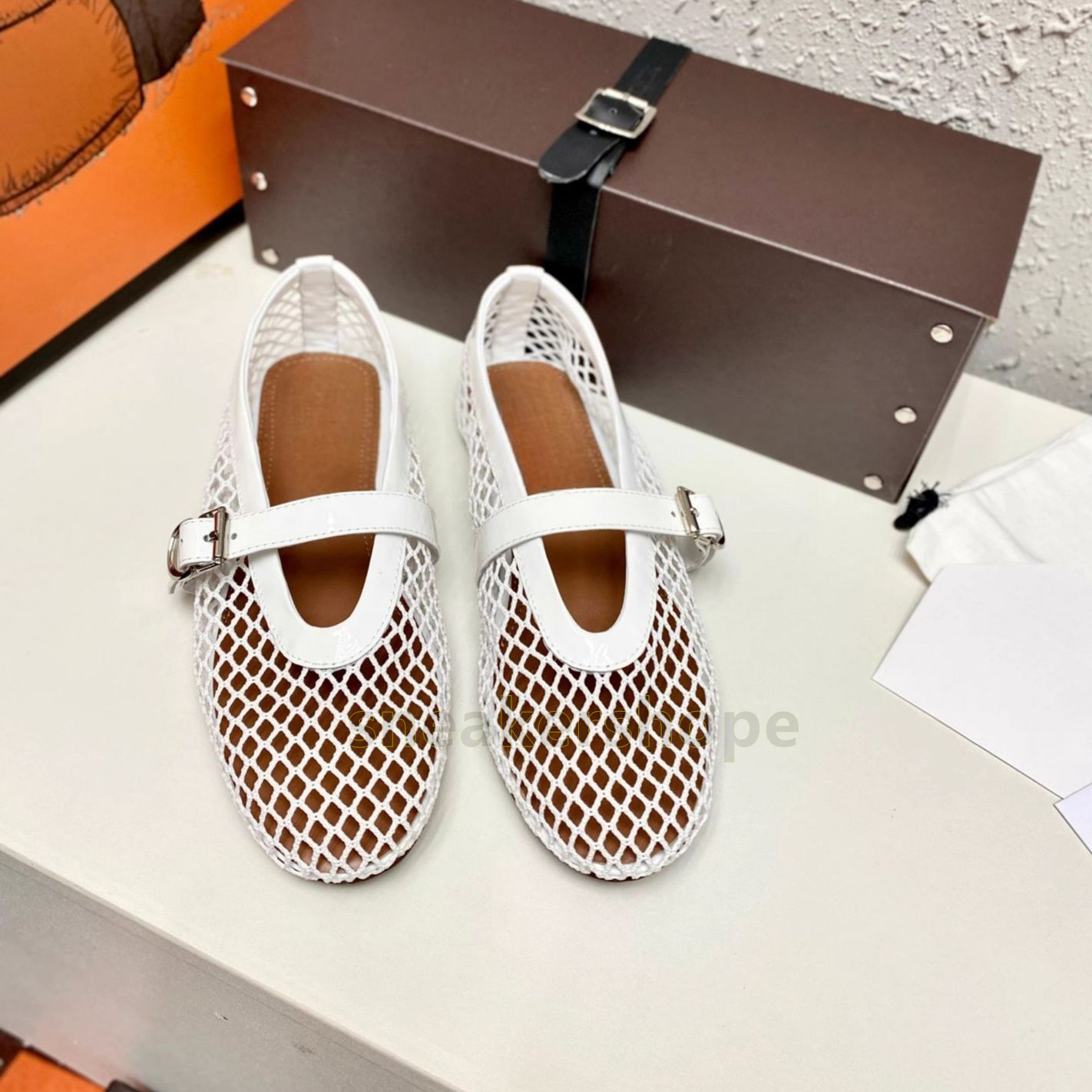 mesh hollow ballet flats heels mary jane loafers womens fashion summer women shoes balck white fishing net weaving buckle designer sandals size 35-43