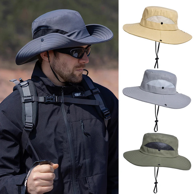 Summer Bucket Hat for Men Spring Outdoor Women Sun Hat Mesh Big Folding Brim Adult Fisherman Hats Teenager Cap 250606