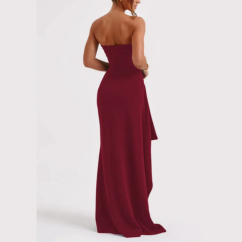 women Summer Slash Neck Strapless Party Evening Dress Casual Sleeveless High Slit Long Elegant Backless Sexy 250611