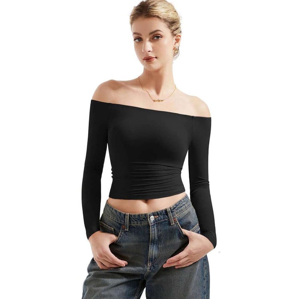 Autumn Fashion Sexy Long Sleeve Women's Off-Shoulder Crop Top Pullover T-Shirt B5