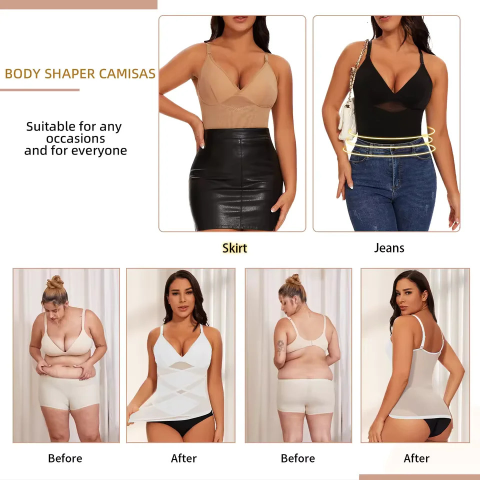 Women Built in bra Tank Top Compression Cross Mesh Corset Tummy Control Body Shaper V Neck Slimming Bustier Sexy Underwear 250610