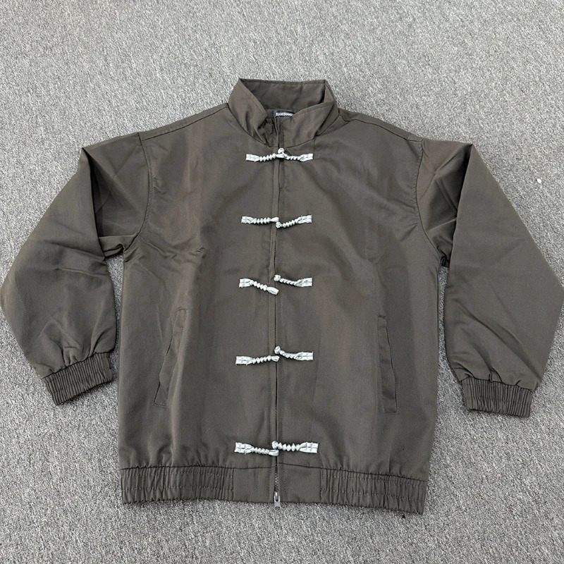 Chic Man Jackets Hong Kong Style Retro Buckle Stand-up Collar Coats Solid Zipper Korean Fashion Vintage Coat Trendy Male Tops 250611