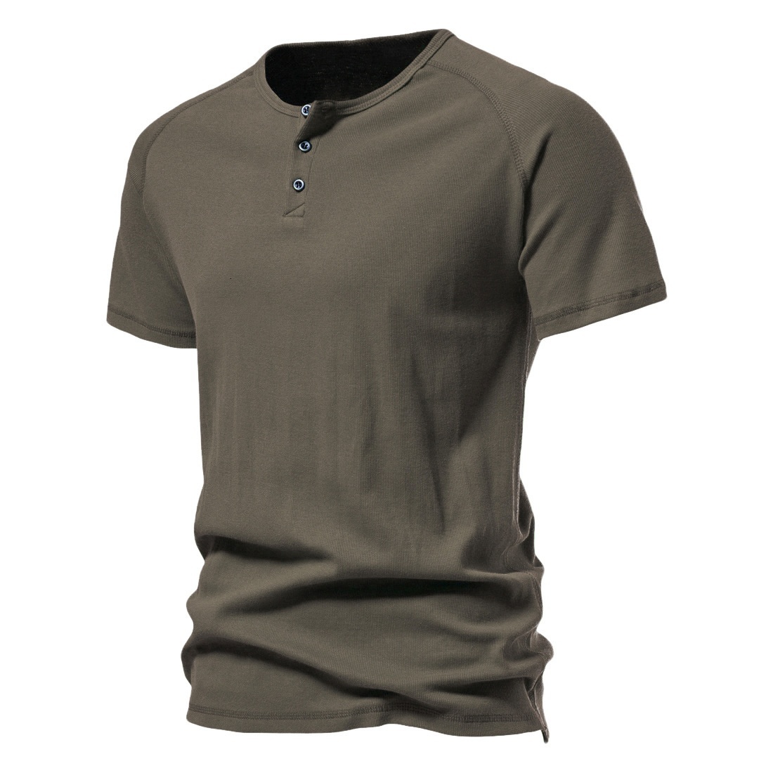 New Men's Henley Shirt 2025 Youth Solid Color Simple Half Cardigan Short Sleeve Cotton T-Shirt for Men