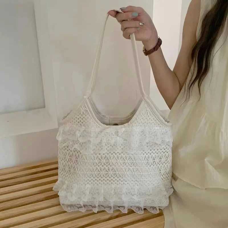 Summer Leisure Vacation Backpack Fairy Lace Shoulder Beach Bag Lace Mesh Tote Bag Underarm Shoulder Satchel Capacity Womens Bag XJ250610