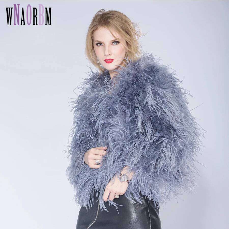 Winter Ostrich Feather Casual Long-Sleeved Australia Imported Feathe Jacket Ladies Nightclub Coat