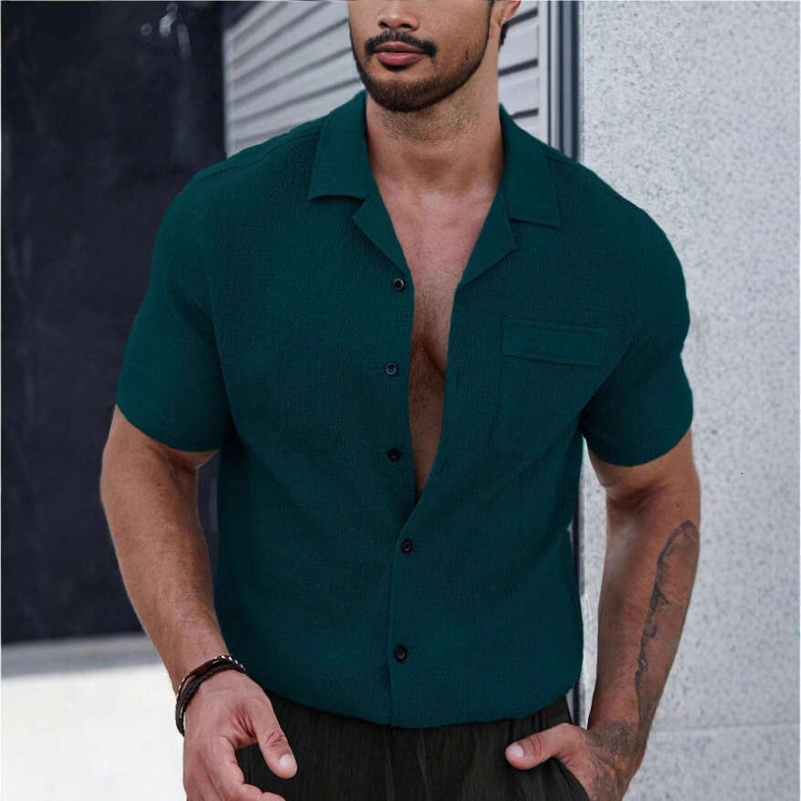 New Short Sleeve Shirt Men's Casual Sports Cardigan Top B5