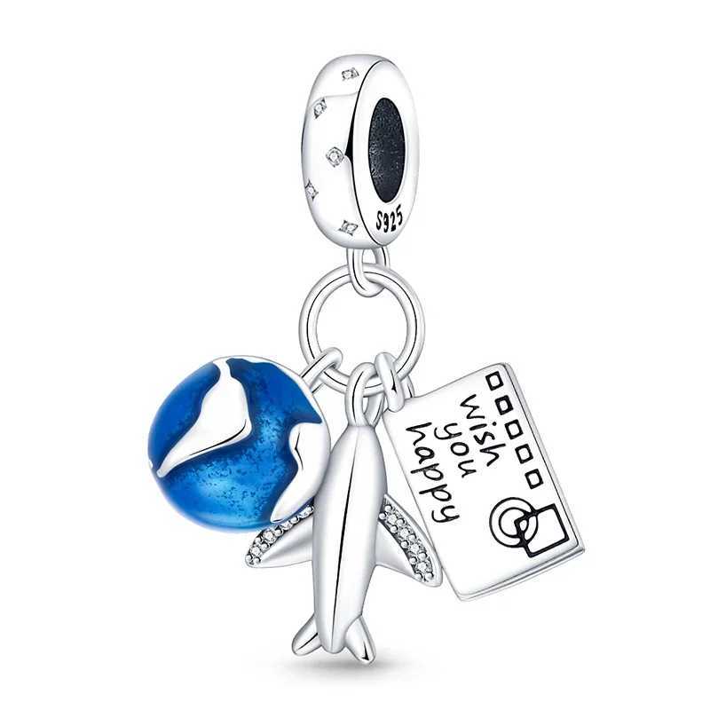 925 Sterling Silver Travel Passport Trunk Charms Fit Original Bracelet DIY Airplane Earth Beads for Jewelry Making Gift XJ250611