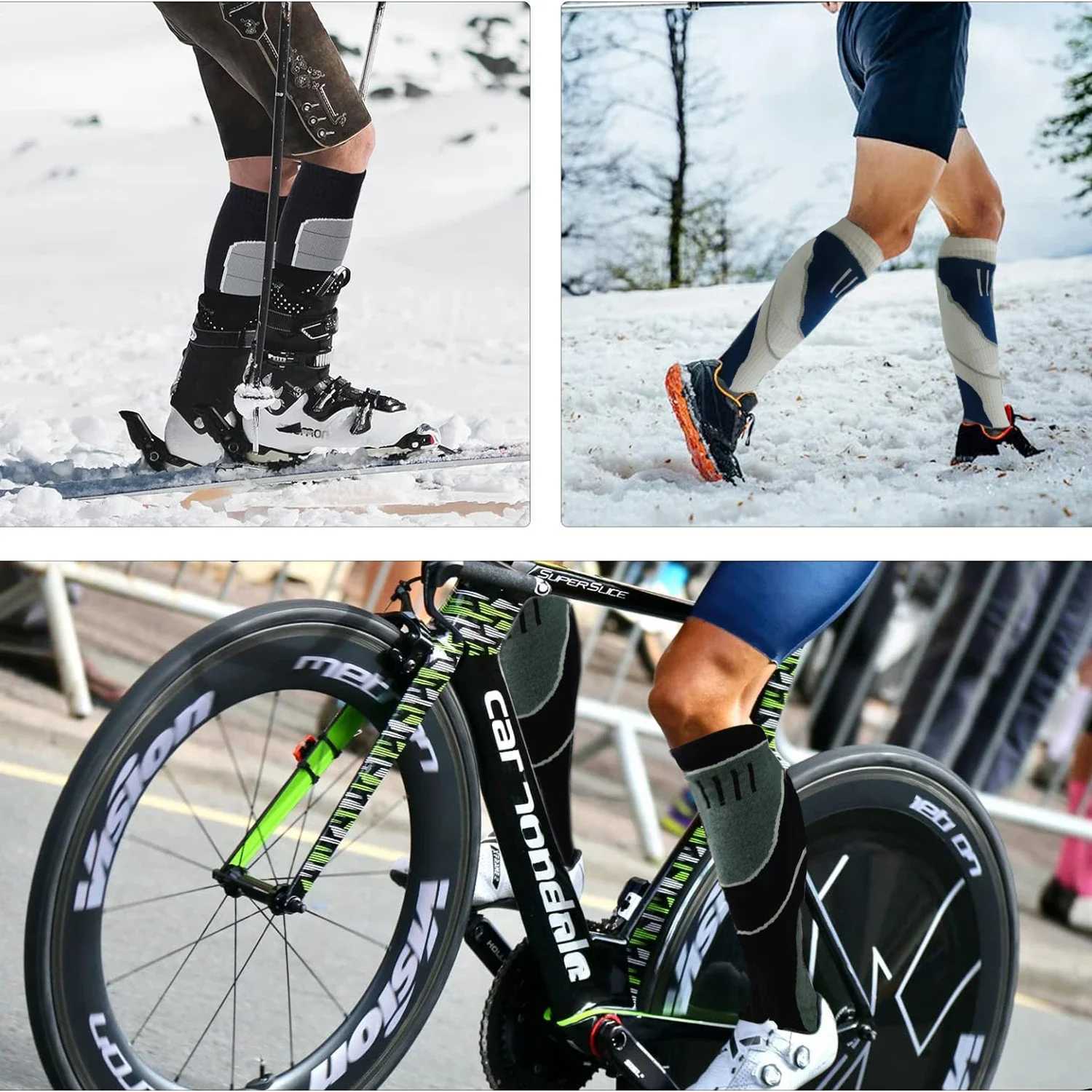 2 Pairs Ski Socks Cold Weather Socks for Snowboarding Snow Winter Thermal Knee-high Warm Hunting Z250610
