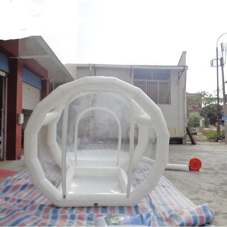 Free shipping Outdoor 5m dia + 2m Tunnel Camping Clear Inflatable Bubble Tent house Air Dome Igloo Transparent with Single Tunnel,tow rooms Privacy Te