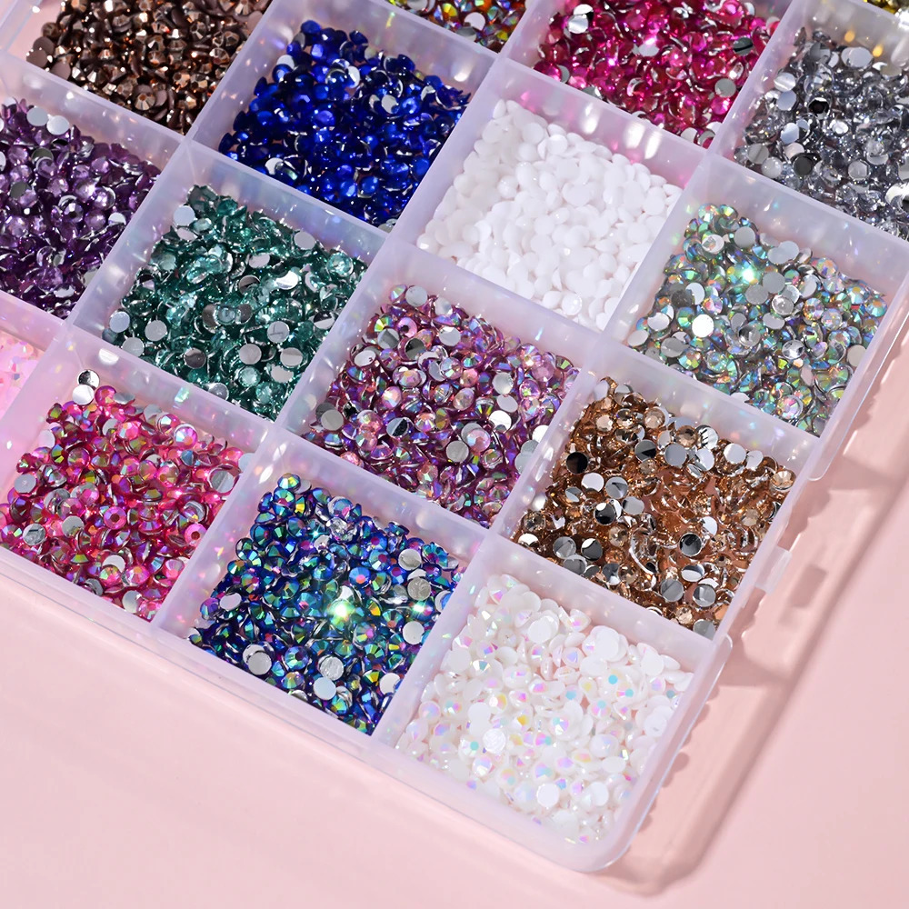 1Box 3D Colorful Round Nail Art s Flatback Galss Diamond Gems Jewelry Nails Charms DIY Makeup Manicure Accessories 1 250606