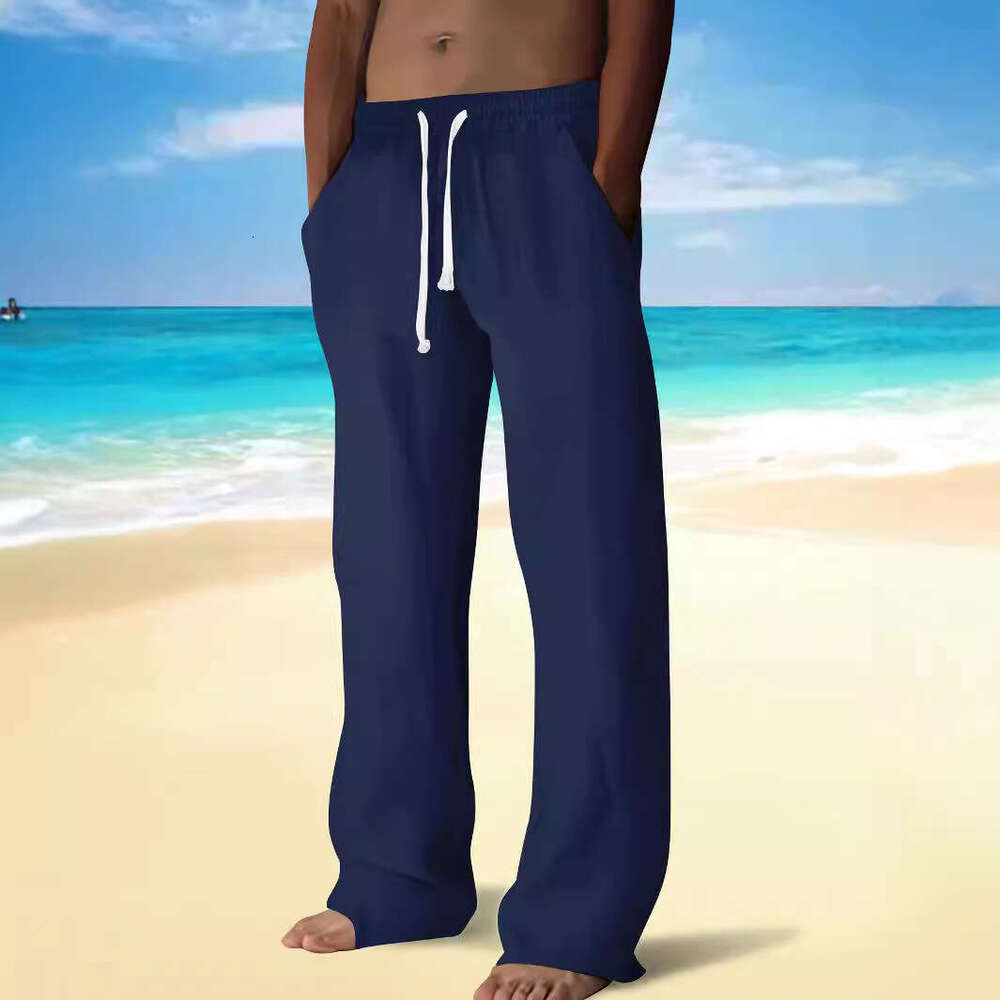 Men's Loose Casual Solid Color Drawstring Straight Pants B5