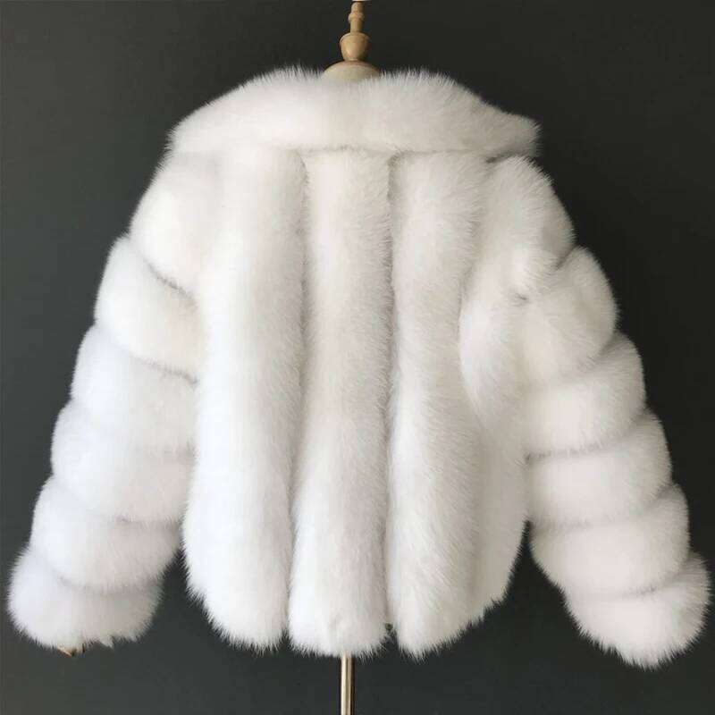 HJQJLJLS 2021 Winter Mink Fuzzy Women Faux Fox Coat Thick Warm Lapel Long Sleeve White Black Fluffy Fur Jacket