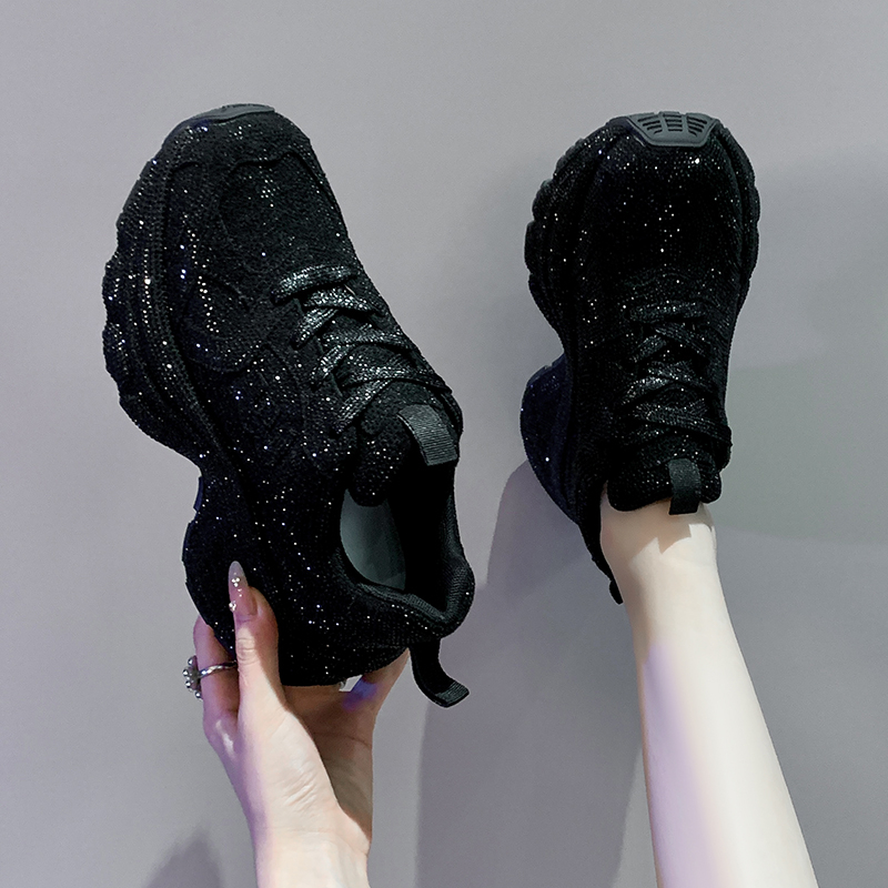 2025 New Women's Fashion Running Shoes Luxury Designer Diamond Shining Casual Sports Shoes Women's Thick soled Casual Shoes High quality out