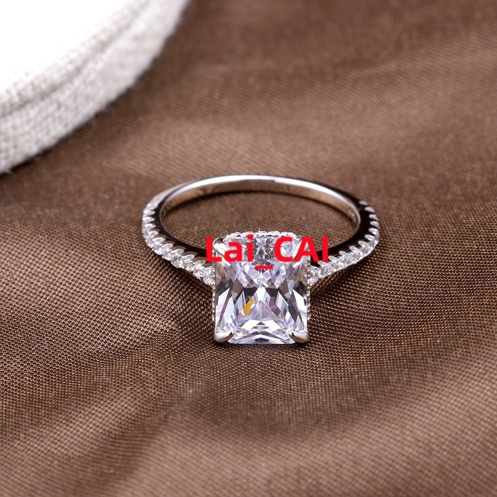 Hot Sale S925 Sterling Silver 5A Rectangle Engagement Ring Moissanite Jewelry for Women Wholesale Factory Price