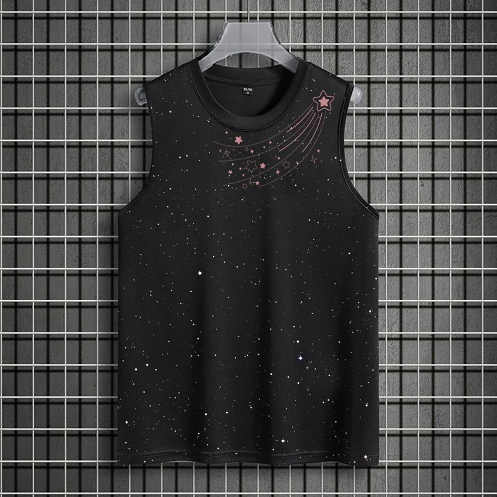 Summer Mens Y2k Graphic Cotton Sleeveless T-Shirt American Retro Fashion Trend Street Casual Loose Breathable Mens Tops 250611