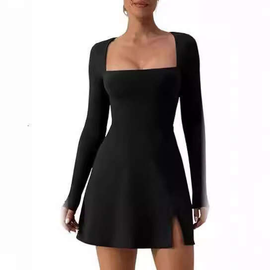 Long Sleeve Dress For Women, Autumn Spicy Girl Square Neck Slim Dress, Elegant Socialite Style Clothing B5