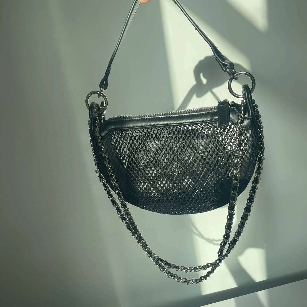 Celebrity style hollow fishing net 2025 new design summer fashion chain one-shoulder crossbody bag women's handbag