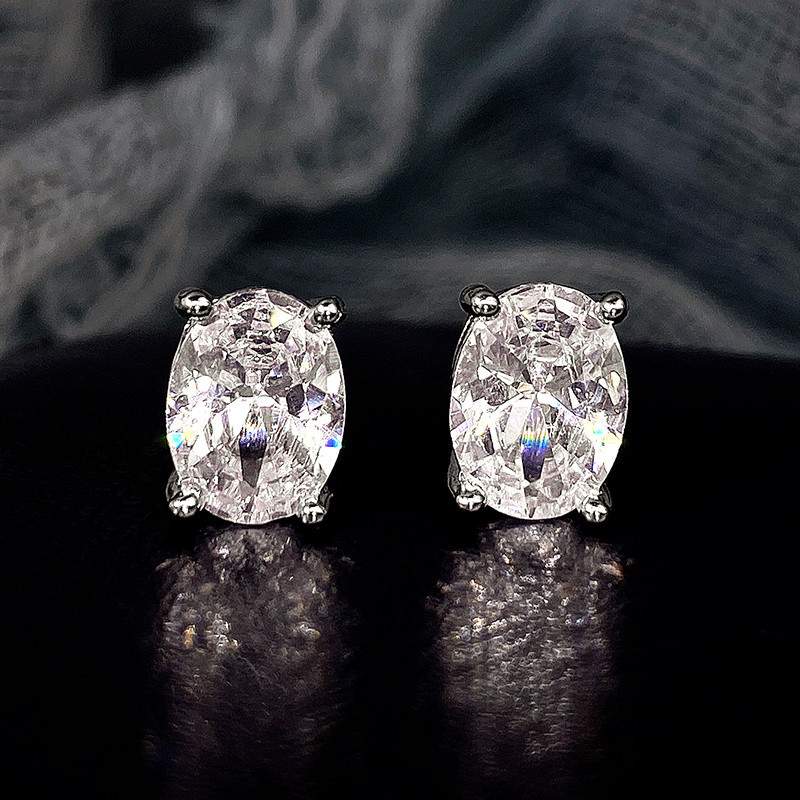 Rulalei Brand Sparkling Stud Earrings Simple Fashion Jewelry 925 Sterling Silver Oval Cut Multi Color 5A Cubic Zircon CZ Diamond Gemstones Party Women