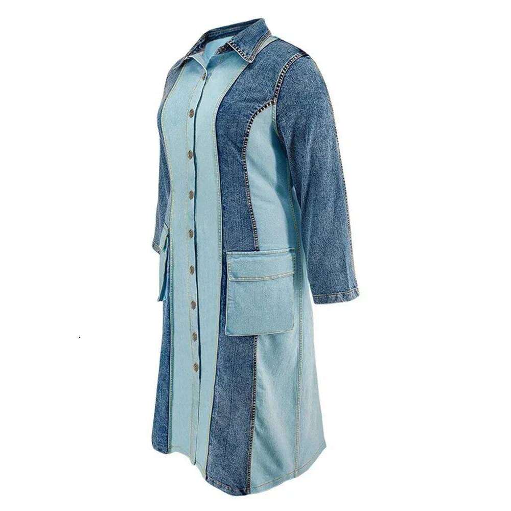 Wmstar Plus Size Denim Dresses Women Long Sleeve Casual Button Pockets Striped Maxi Dress Fall Clothes Wholesale Dropshipping