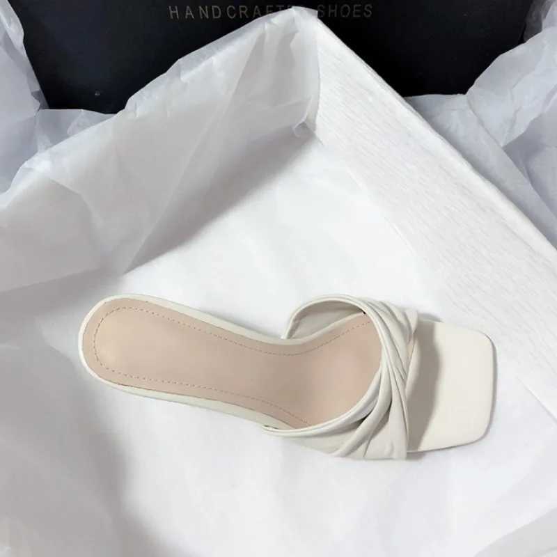 Fi Summer Women Shoes New Handmade Square Open Toe High Heels Outdoor Fi Slippers Apricot XJ250610