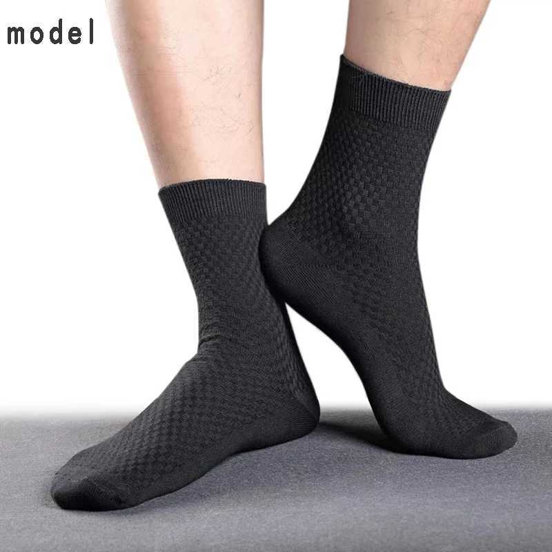5 Pairs Bamboo Fiber Mens Socks Classic Business Crew Socks Spring Autumn Casual Comfortable Breathable Compression Bamboo Socks Z250610