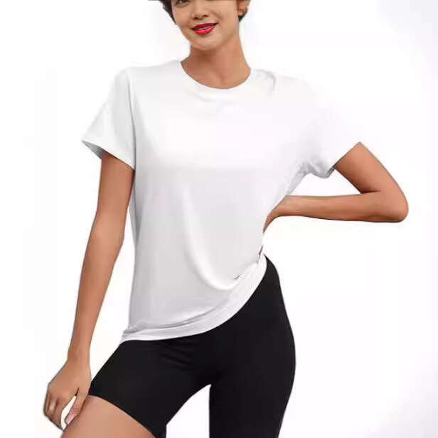 Plus Size Summer Spicy Girl Sports Top Round Neck Loose T-Shirt Pullover Short Sleeve Milk Silk Women's Clothing B5