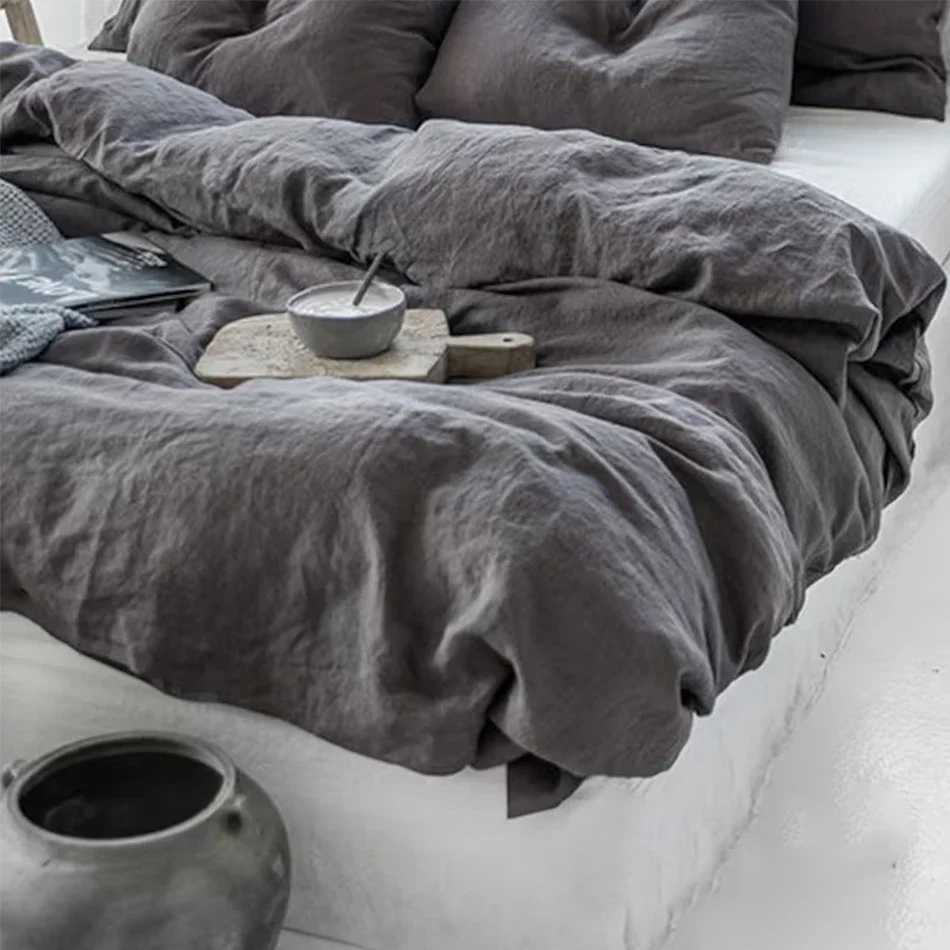 100% Linen Bed Duvet Cover Stone Washed France Linen Solid Color Breathable case Home Textiles Bedding Y250611