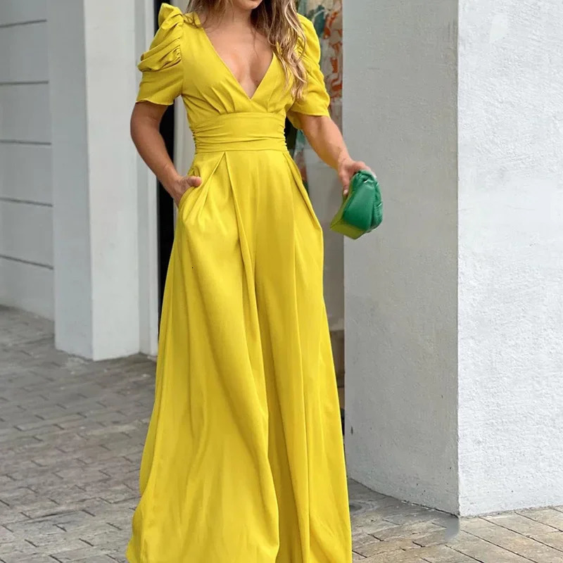 Summer Elegant Fashionable Wide Leg Jumpsuit Short Sleeve Womens Clothing CrossBorder Plus Size OnePiece Suit 250610