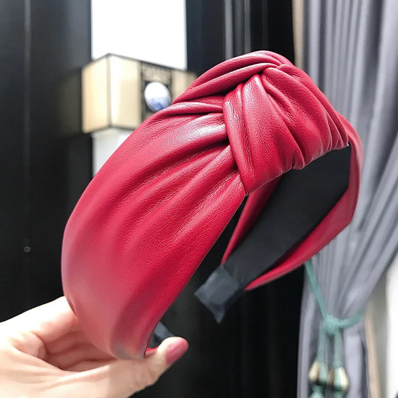 Fashion Solid Colors Hair Knotted Hairband For Women Cross Hair Hoops Leather Knot Girl Hair Accessories Adult Headband Sale 250610