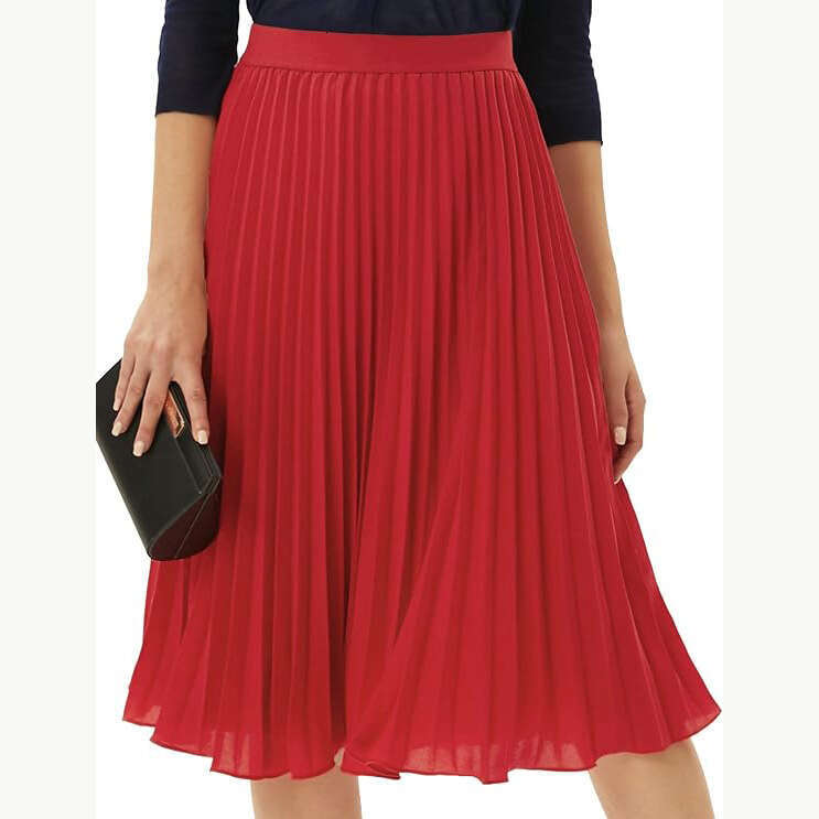 New Style Midi Pleated Elastic Waist Slim Fit Loose Skirt B5
