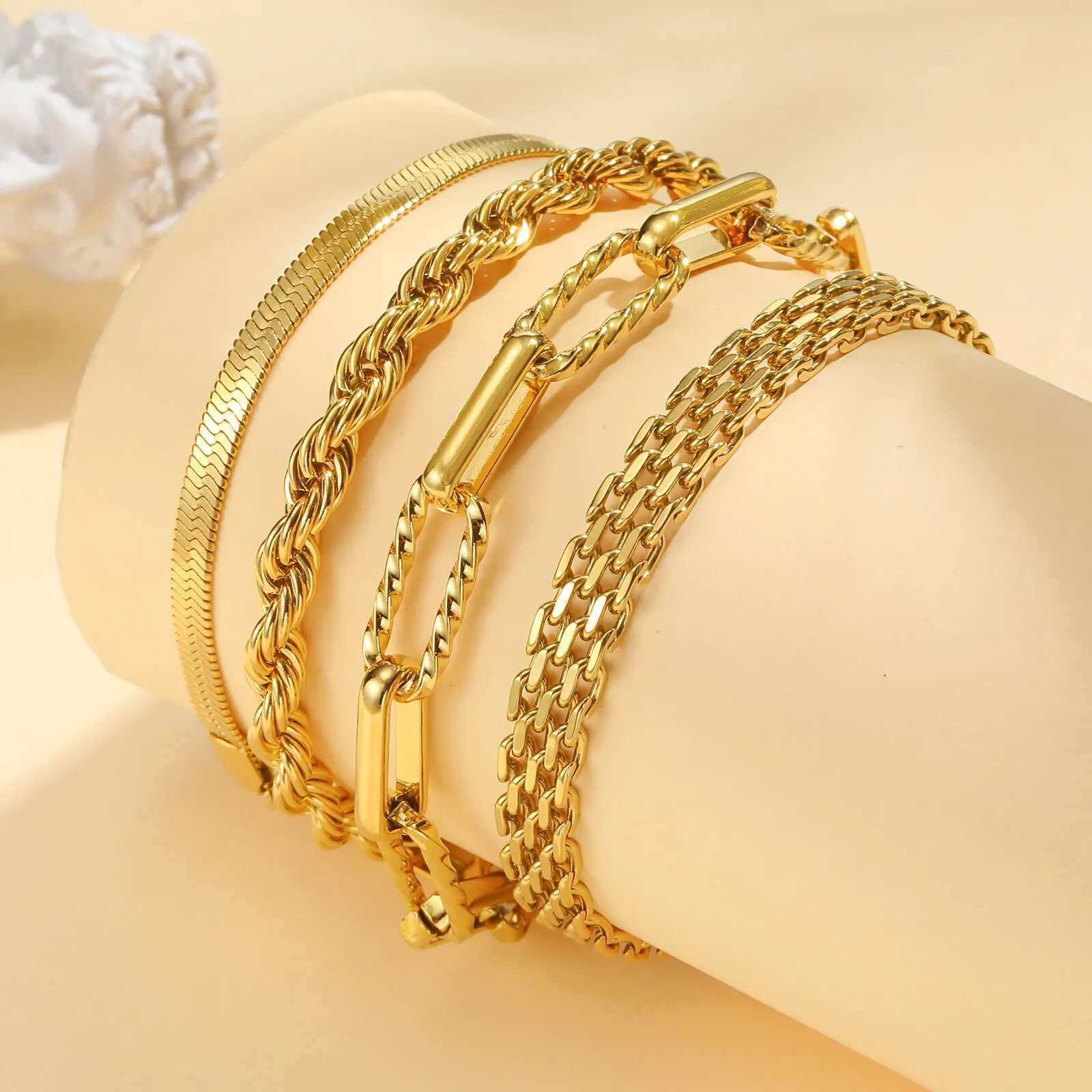 Waterproof Stainless Steel Chain Bracelets For Women Gold Plated Fashion Stackable Link Bracelet Gifts XJ250707