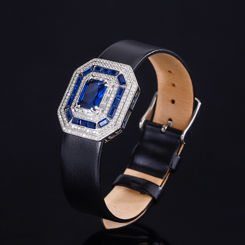 New S925 Silver Faux Colored Gemstone Square Watch Set, Luxurious 8x10mm Design, Stylish Women's High-End Jewelry Watch, Perfect Gift Choice