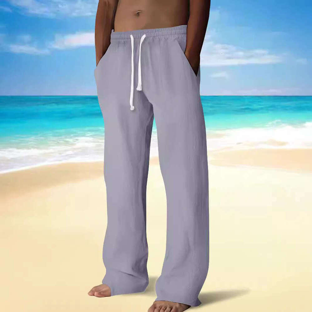 Men's Loose Casual Solid Color Drawstring Straight Pants B5