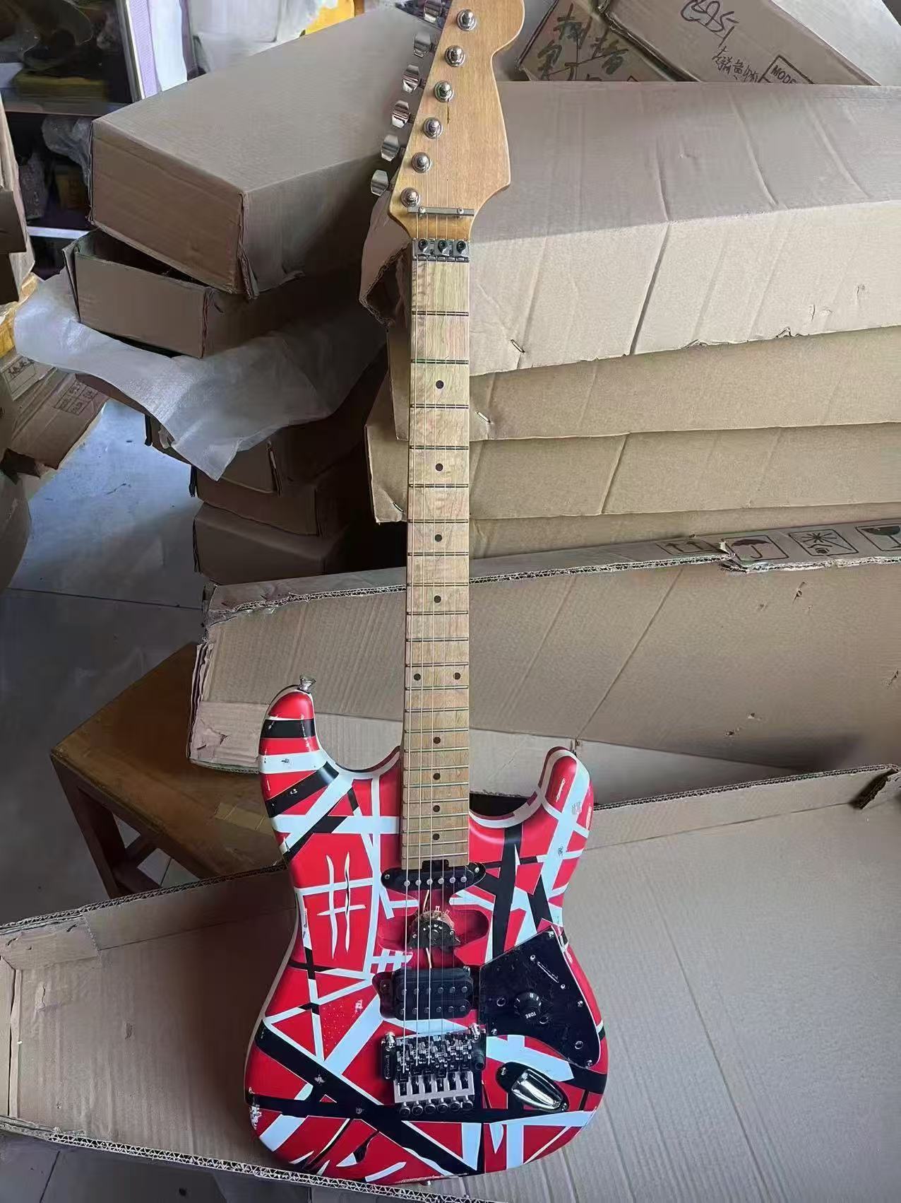 Premium Red Striped Van Halen Style Electric Guitar with Dual Tremolo System