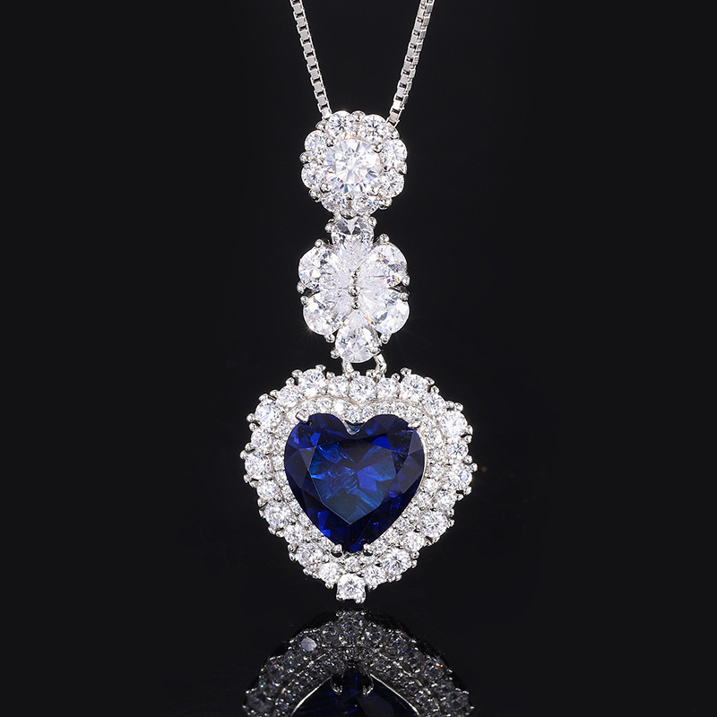 New S925 Silver Faux Colored Gemstone Heart Pendant Necklace, 10x10mm Main Stone, Stylish High-End Women's Jewelry, Perfect Gift Choice