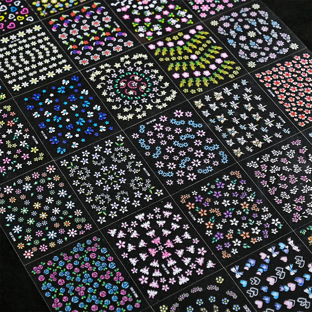 3D Colorful Flowers Cherry Blossoms Rose Daisy Nail Decals 2030607090pcs Cute Heart Sticker Manicure Decoration 556cm 250605