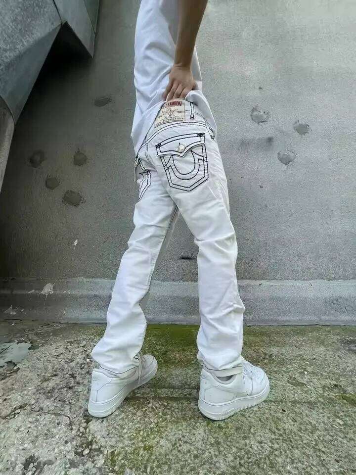 Vintage White Y2k Clothes Men Women Haruku Hip Hop Pocket Retro Buddha Baggy Jeans Fashion Low Waist Wide Leg Trousers