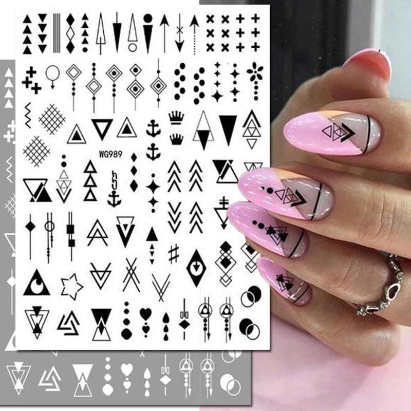 3d Nail Art Stickers Geometric Lines Faces Love Hearts Letters Leaves Stars Adhesive Sliders Decals Decoration For Manicure 250605