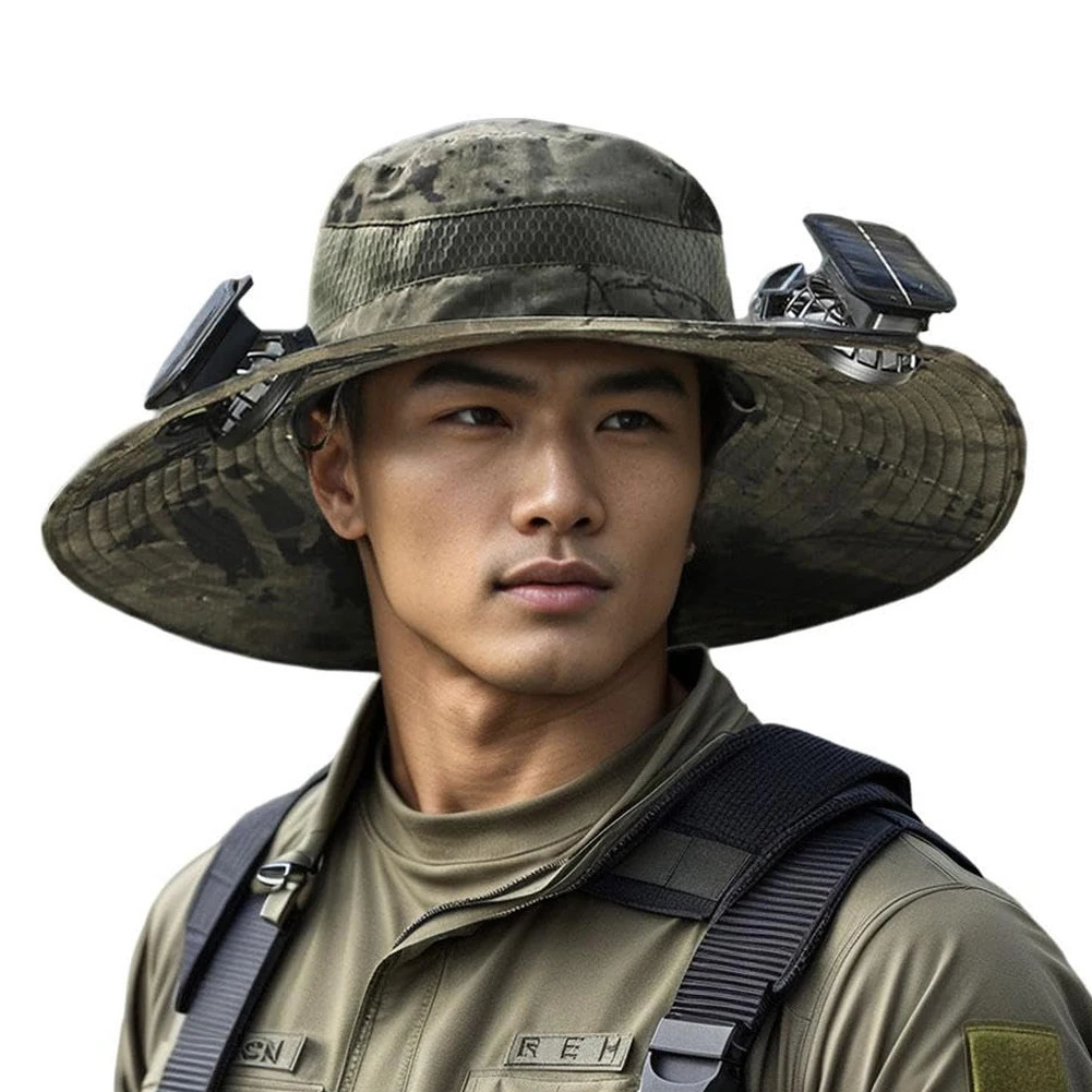 Outdoor Wide Brim Sun Hat With Solar Fan Wide Brim Solar Fan Usb Charging Outdoor Fishing Hat Portable Bucket Hat 250529