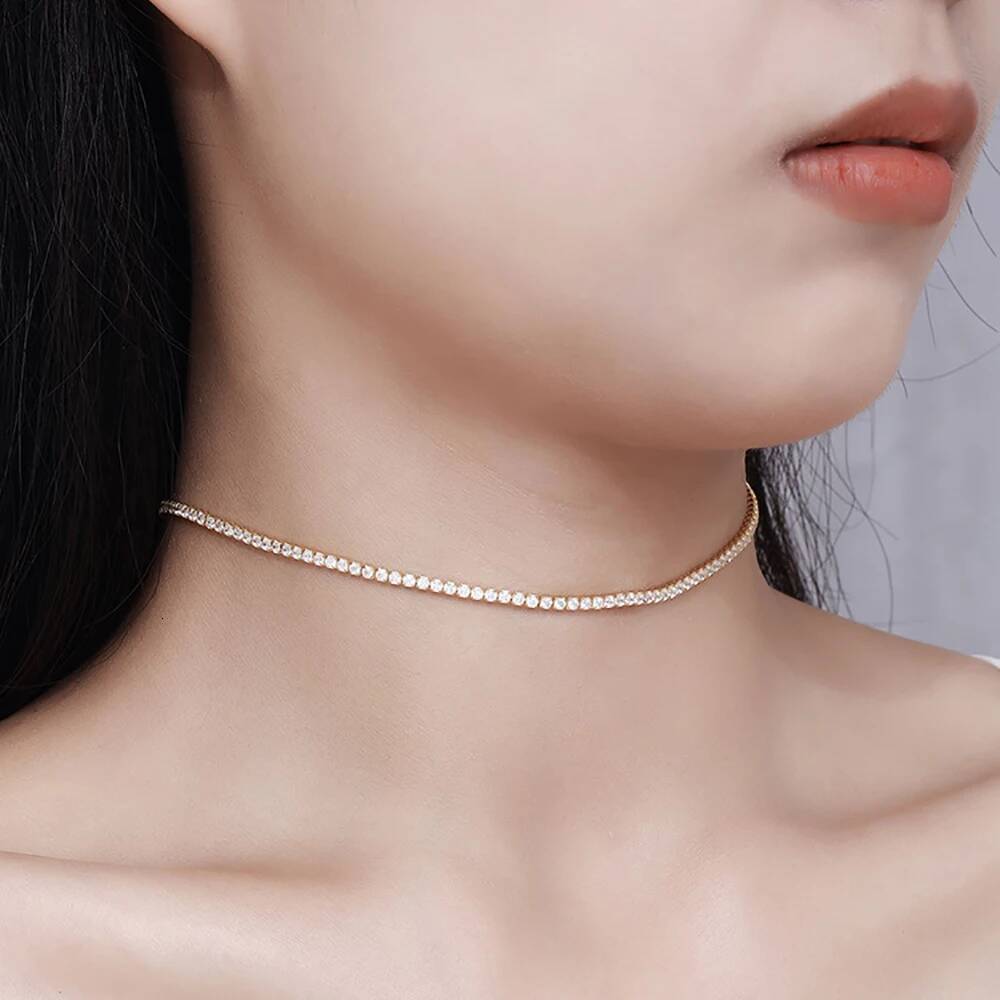Serenity D Color 2mm Full Moissanite Tennis Necklace Women S Sier Neck Strap Choker Clavicle Chain Plated Fine Jewelry