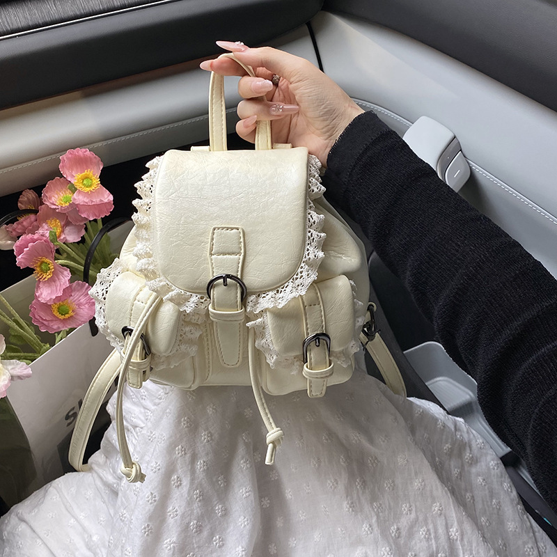 Free shipping designer Fashionable Small Backpack 2025 High-end Lace Trim Niche Design Creative Backpack Korean Style Internet Celebrity Women Bag