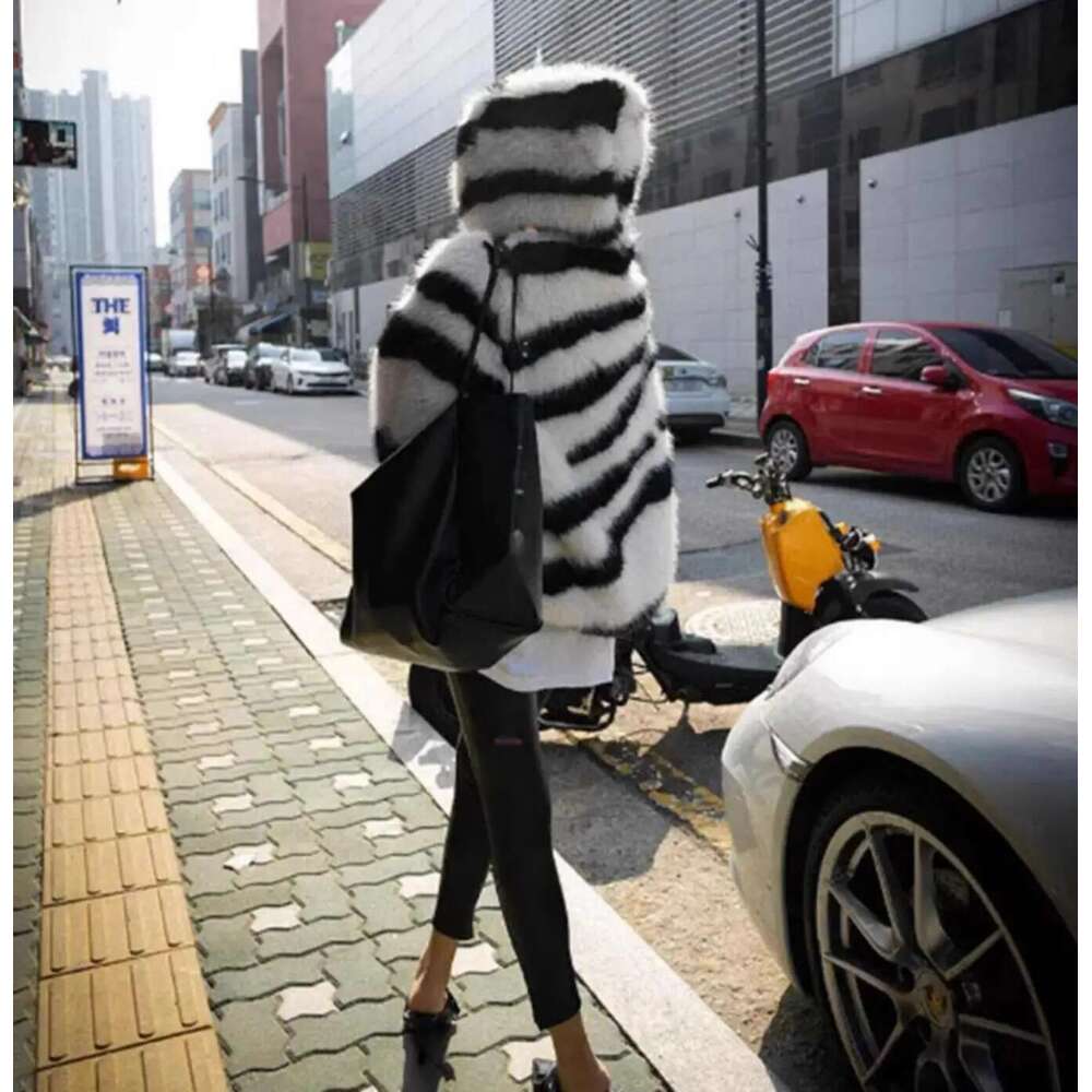 Oversized Winter Warm Hooded Large size Black White Zebra Faux Fur Coat CHILL Full sleeve Women Short Shaggy Outerwear
