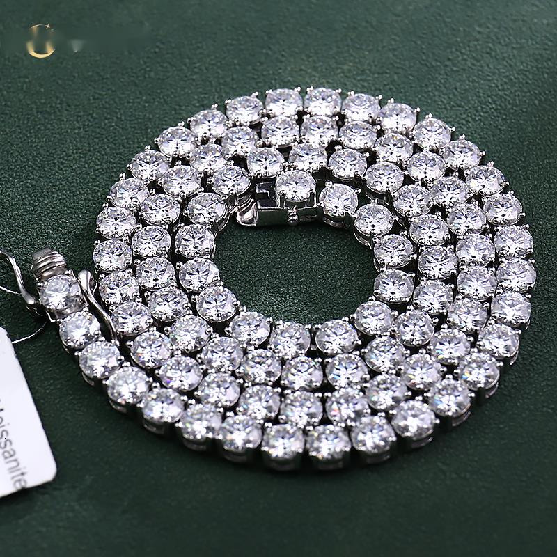 OACOCA Hip Hop Iced Out D Color Diamond VVS 925 Sterling Silver Bracelet Men and Women Moissanite Tennis Chain Necklace