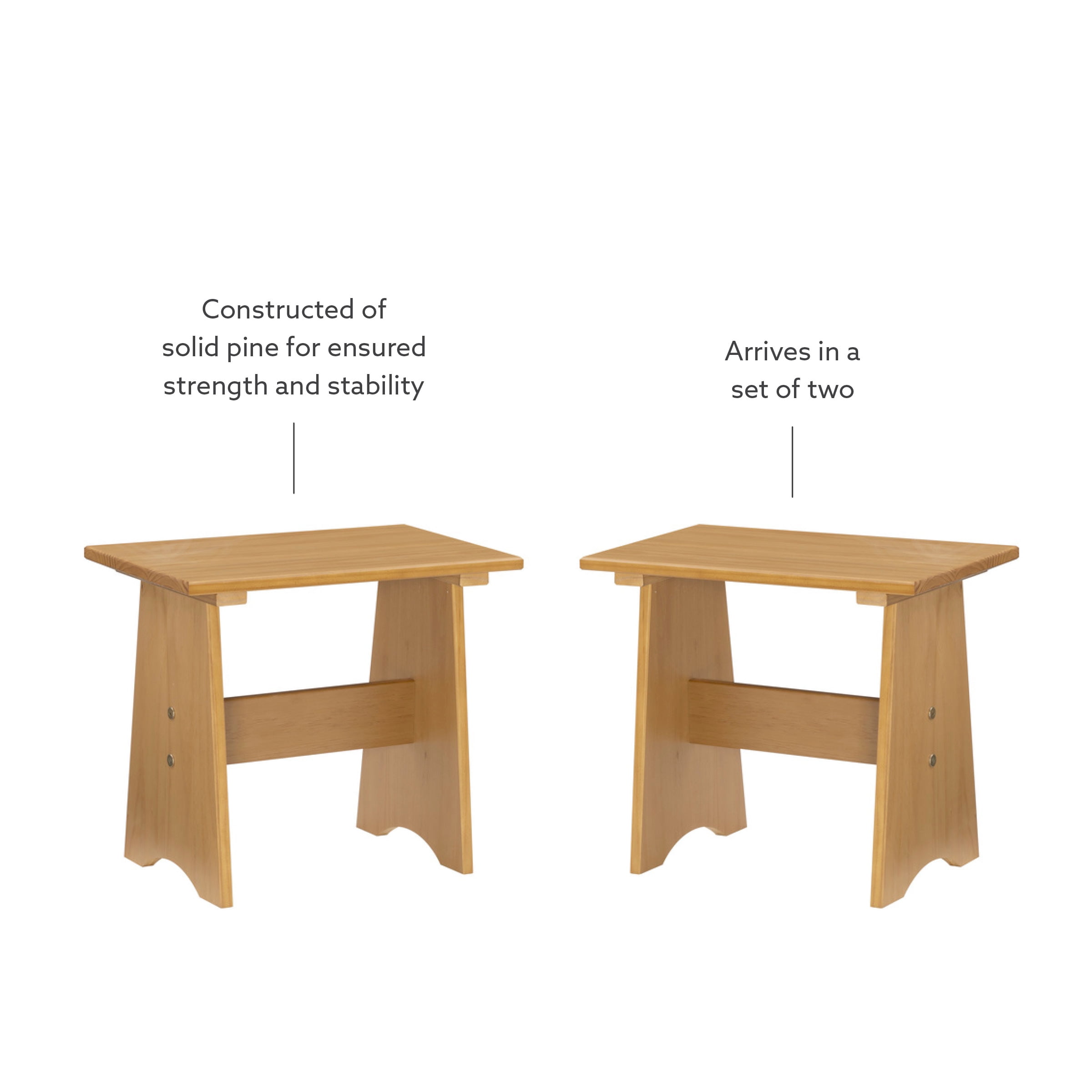Linon Rectangular Solid Pine Rustic Kasey Dining Bench with Backless, Honey (Set of 2)