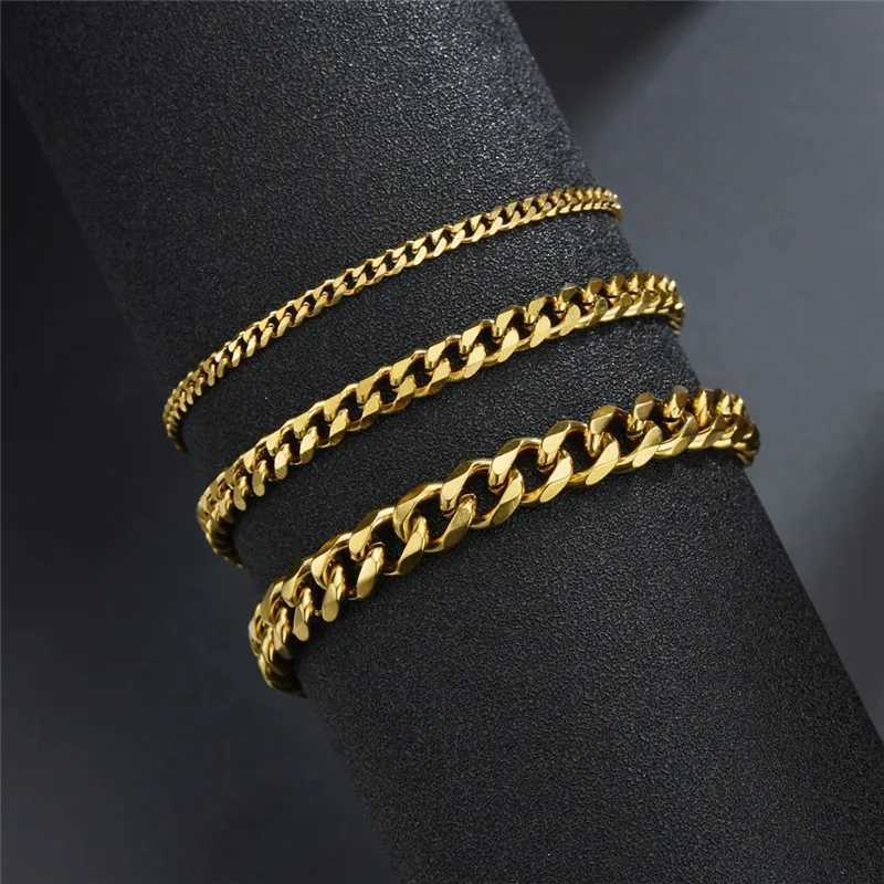 LETAPI Fashion Stainless Steel Curb Cuban Chain Bracelet for Men Women Hip Hop Couple Unisex Wrist Hand Jewelry Gift Party XJ250707