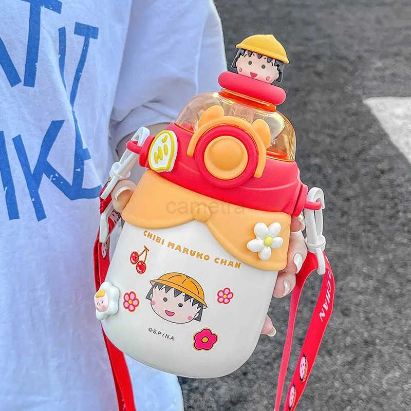 Sanrio Vacuum Cup Large Capacity Straw Stainless Steel Water Bottle Children School Portable Shoulder Thermos Cup Hello Kitty Girl Cute XJ250611
