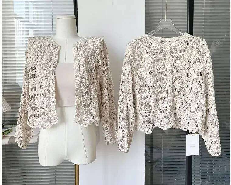 hollow out shirts women crochet femme summer chic hole tops