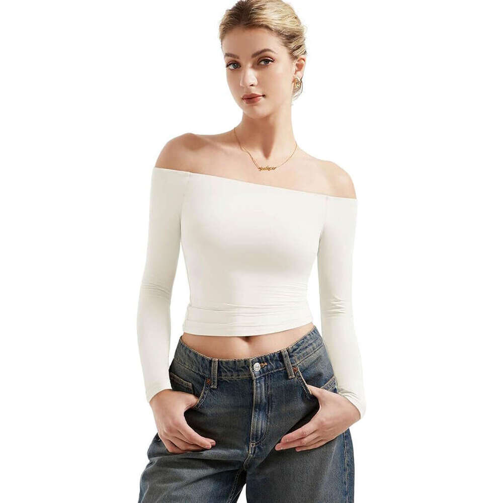 Autumn Fashion Sexy Long Sleeve Women's Off-Shoulder Crop Top Pullover T-Shirt B5