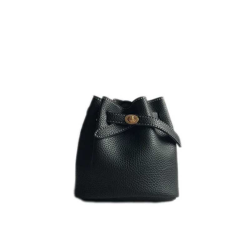 2024 New Litchi Pattern Womens Bucket Bag with Lock Cylinder Shoulder Bag Crossbody Small Bag Mobile Phone Bag XJ250610